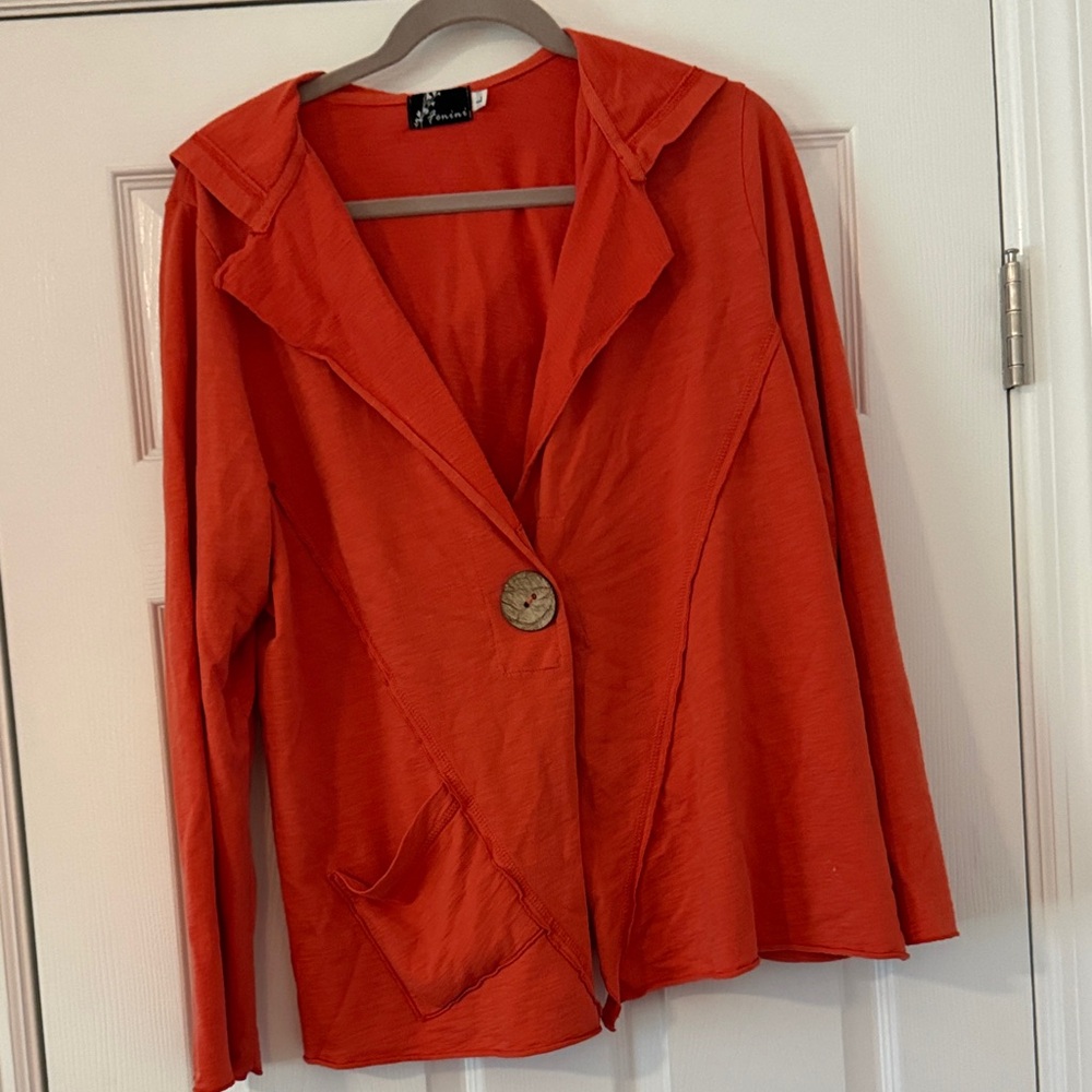 Women's Orange Button-Front Jacket/Cardigan with Hood